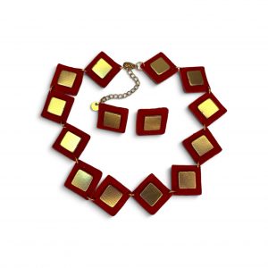 Conjunto de Gargantilla y pendientes/colgante en "Y", escarlata y oro
