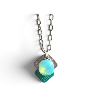 Colgante piel+swarovski+plata en turquesa