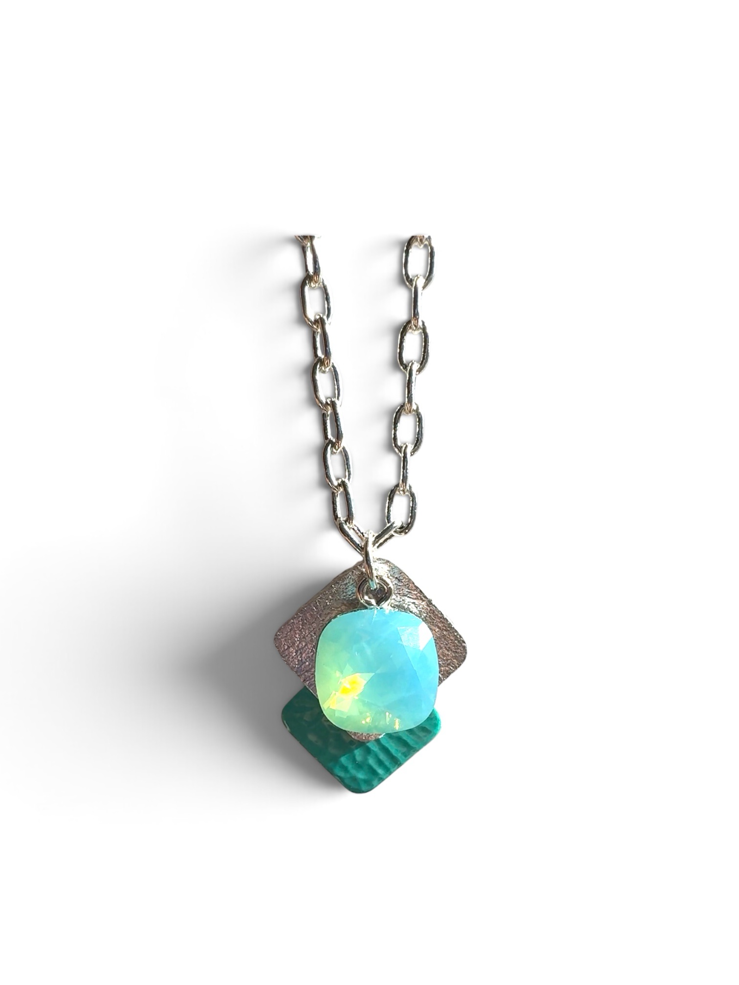 Colgante piel+swarovski+plata en turquesa