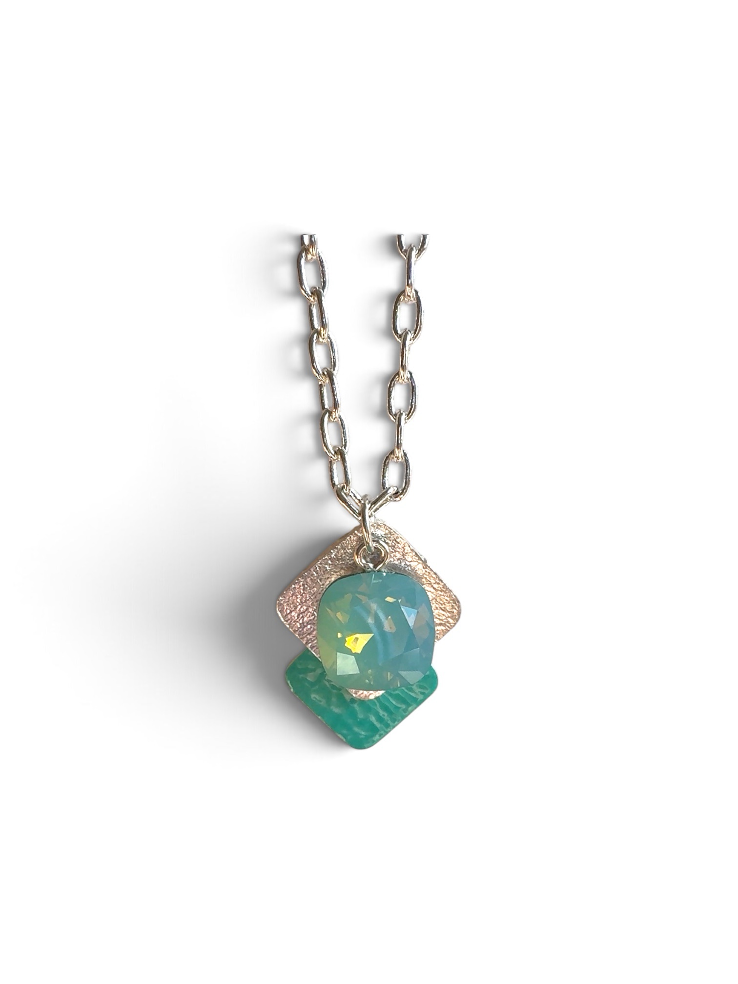 Colgante piel+swarovski+plata en turquesa - Imagen 2