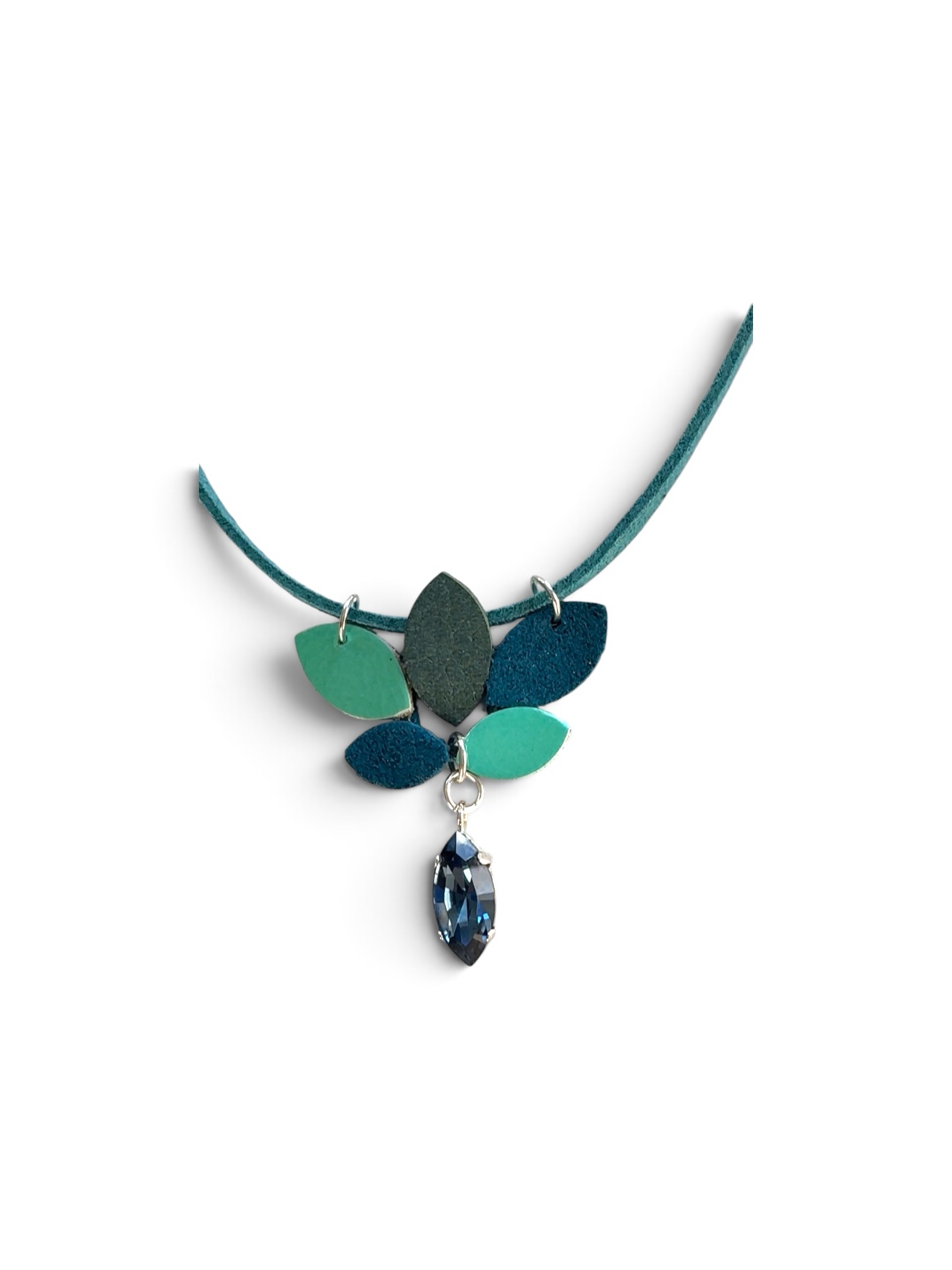 Colgante hojas azul con Swarovski